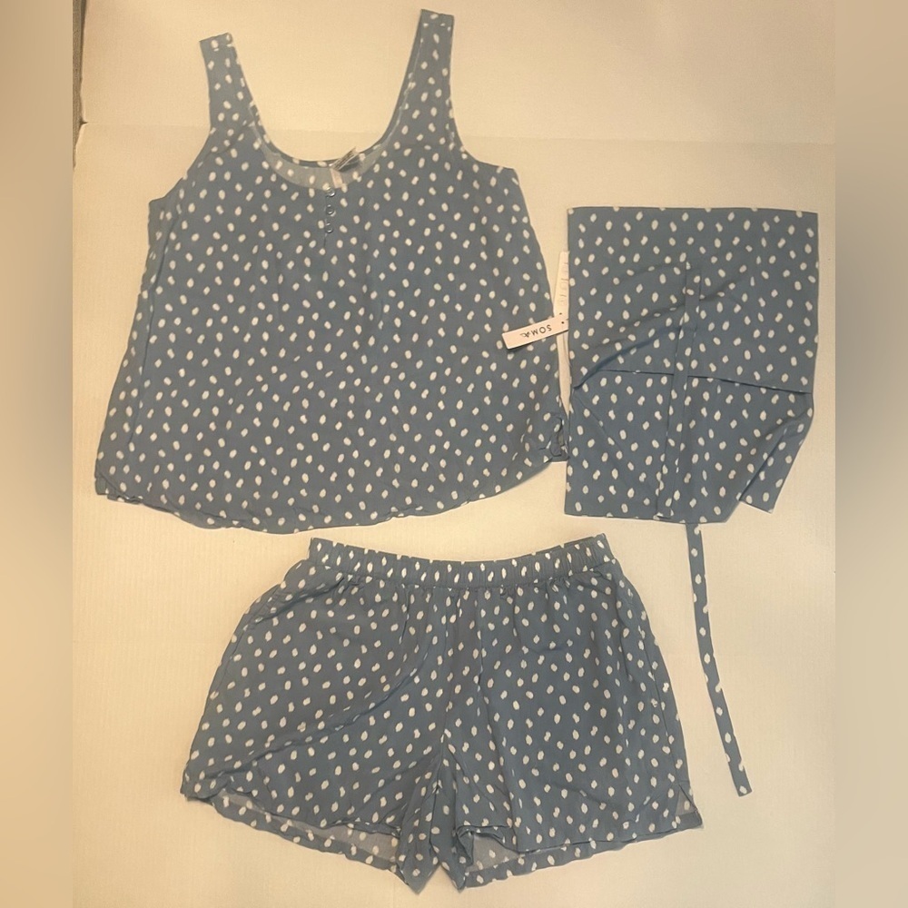 NWT Soma Rayon Challis Tank Shorts Bag Set Madras Dot Mini Daydream Size S - Picture 2 of 12